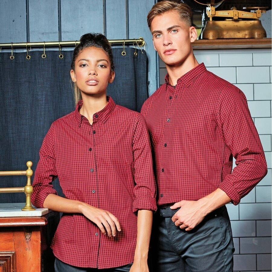 Chemise femme manches longues en popeline gros carreaux Vichy 110 g m