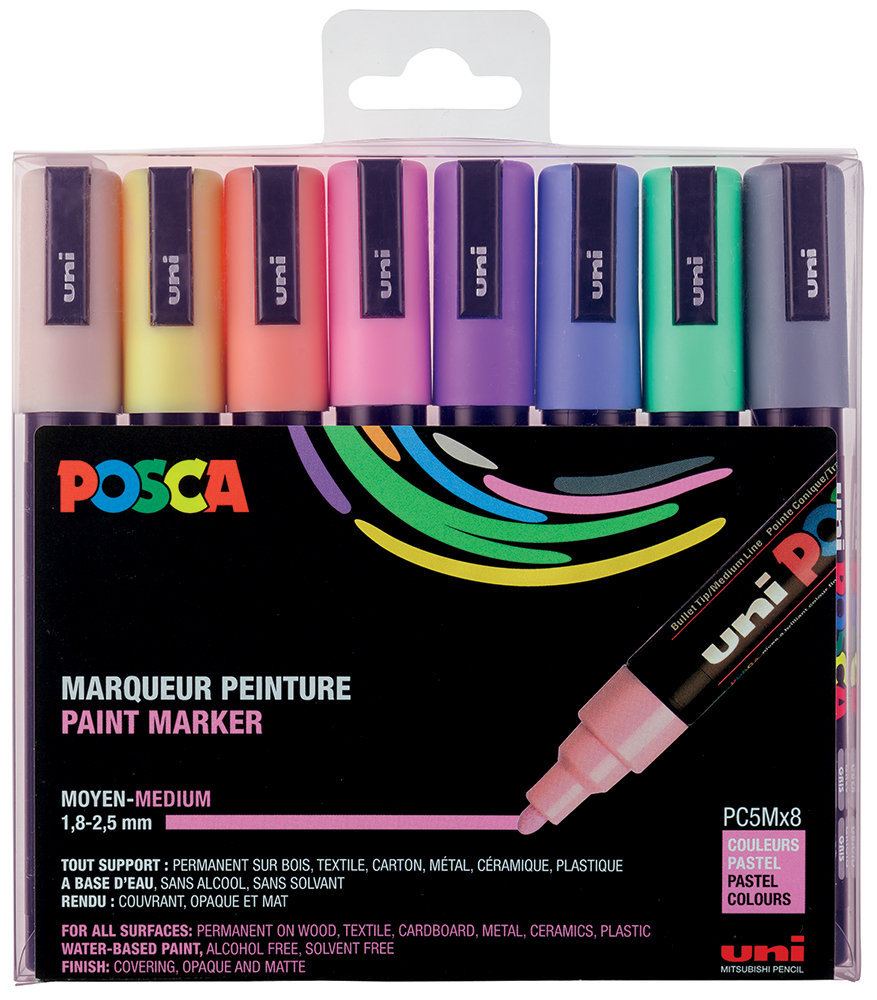 Pochette 8 feutres couleurs pastel POSCA pointe médium 1.8-2.5 mm